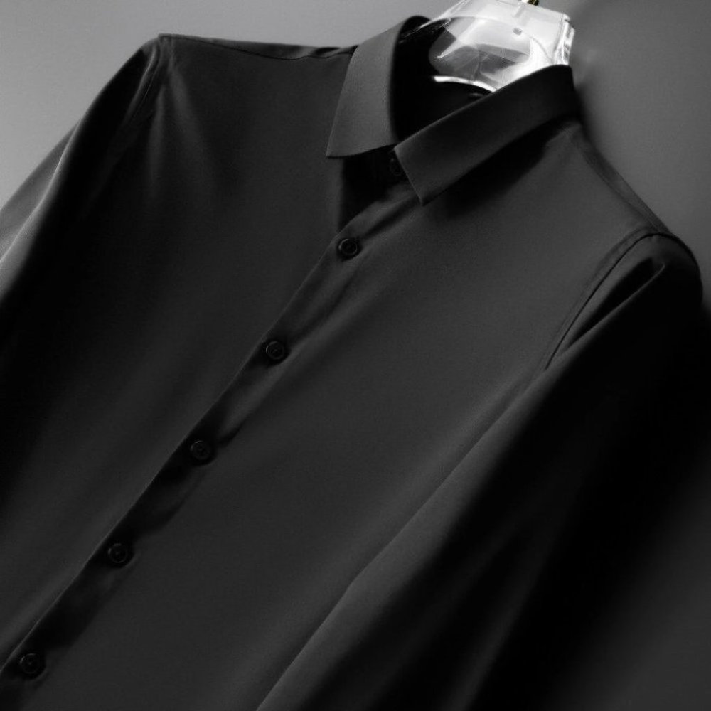 Black Work Style Men's Satin Shirt - Picture 3 of 8